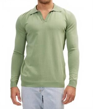 NEW RON TOMSON johnny collar long sleeve knit polo in teal green